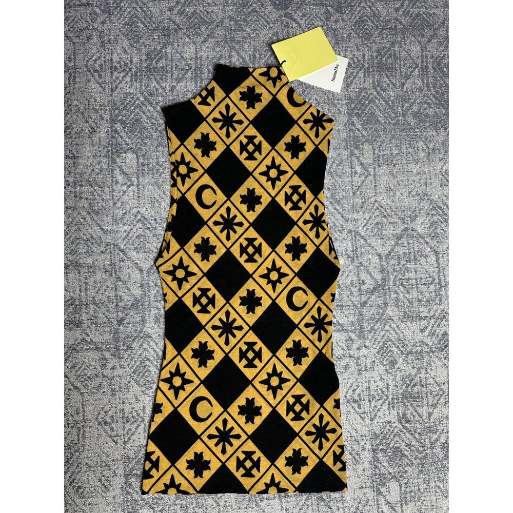 Nanushka Annyka Pronted Mesh Jersey Fitted Turtleneck Sleeveless Top